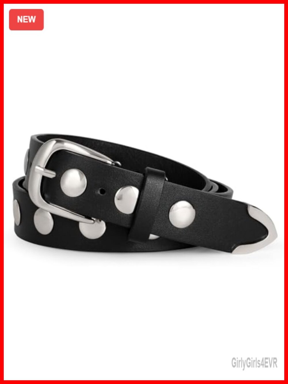 WERFORU Women's PU Leather Studded Belt with Gold Buckle